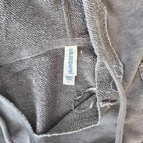 U.S. Apparel Hooded Sweatshirt Women's L Gray V-Neck Raw Hem Long Sleeve NWT - Picture 4 of 15